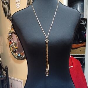 Avon Gold-Tone Y-Pendant Necklace with Clear Crystal Drops